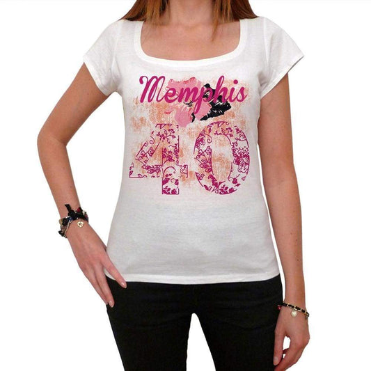40 Memphis City With Number Womens Short Sleeve Round White T-Shirt 00008 - White / Xs - Casual
