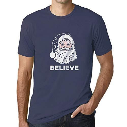 Ultrabasic - Homme T-Shirt Graphique Believe in Santa Claus Imprimé Lettres Noël Cadeau Denim