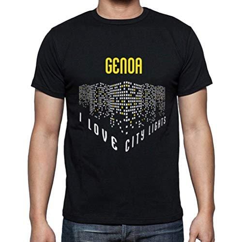 Ultrabasic - Homme T-Shirt Graphique J'aime Genoa Lumières Noir Profond