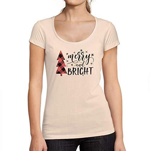 Ultrabasic - Femme Graphique Merry and Bright Christmas T-Shirt Action de Grâces Xmas Cadeau Idées Tee Rose Crémeux