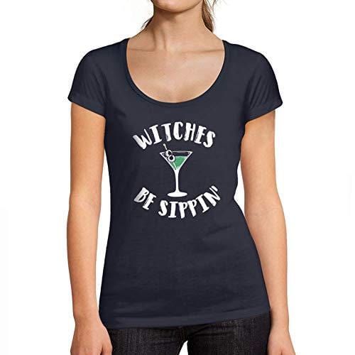 Ultrabasic - Tee-Shirt Femme col Rond Décolleté Witches Be Sippin Halloween Lettre T-Shirt imprimé French Marine