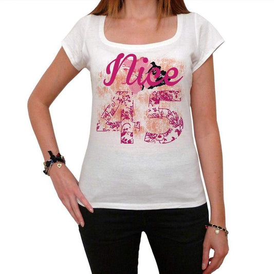 45 Nice City With Number Womens Short Sleeve Round White T-Shirt 00008 - White / Xs - Casual