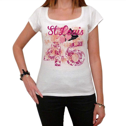 46 St.louis City With Number Womens Short Sleeve Round White T-Shirt 00008 - White / Xs - Casual