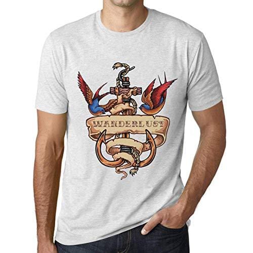 Ultrabasic - Homme T-Shirt Graphique Anchor Tattoo Wanderlust Blanc Chiné