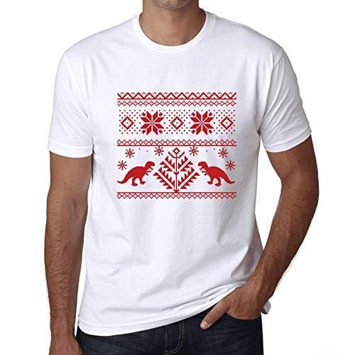 Ultrabasic - Homme T-Shirt Graphique Dinosaure Drôle Imprimé Lettres Noël Cadeau Blanc