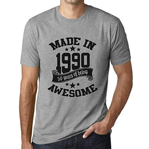 Ultrabasic - Homme T-Shirt Graphique Made in 1990 Idée Cadeau T-Shirt pour Le 30e Anniversaire Gris Chiné