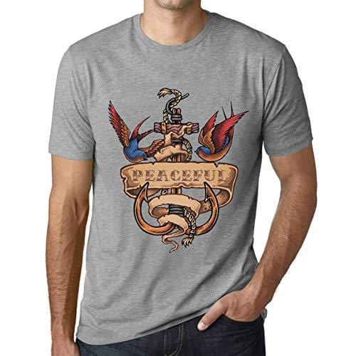 Ultrabasic - Homme T-Shirt Graphique Anchor Tattoo Peaceful Gris Chiné