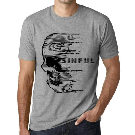 Homme T-Shirt Graphique Imprimé Vintage Tee Anxiety Skull Sinful Gris Chiné