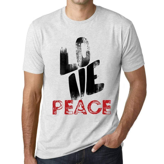 Ultrabasic - Homme T-Shirt Graphique Love Peace Blanc Chiné