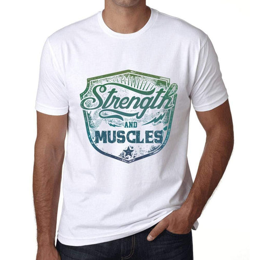 Homme T-Shirt Graphique Imprimé Vintage Tee Strength and Muscles Blanc
