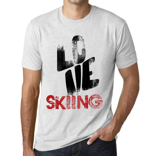 Ultrabasic - Homme T-Shirt Graphique Love Skiing Blanc Chiné