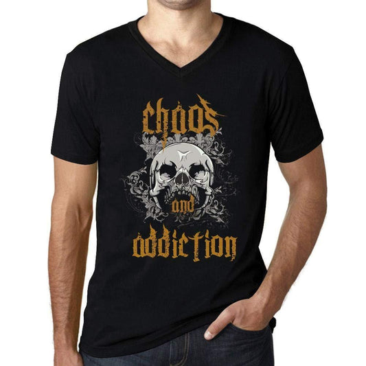 Ultrabasic - Homme Graphique Col V Tee Shirt Chaos and Addiction Noir Profond