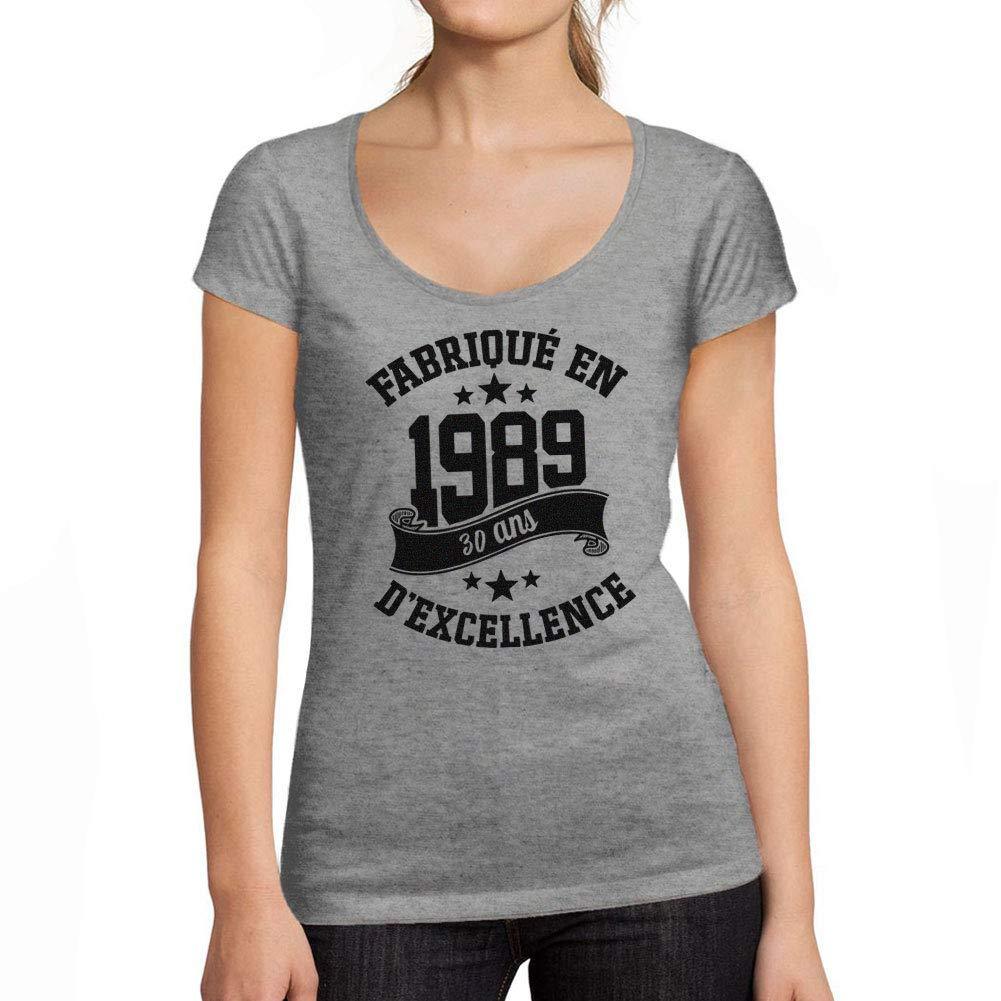 Ultrabasic - Tee-Shirt Femme col Rond Décolleté Fabriqué en 1989, 30 Ans d'être Génial T-Shirt Gris Chiné