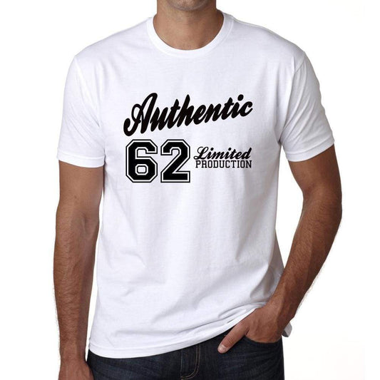 62 Authentic White Mens Short Sleeve Round Neck T-Shirt 00123 - White / L - Casual