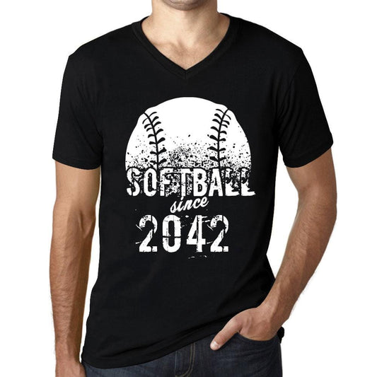 Men&rsquo;s Graphic V-Neck T-Shirt Softball Since 2042 Deep Black - Ultrabasic