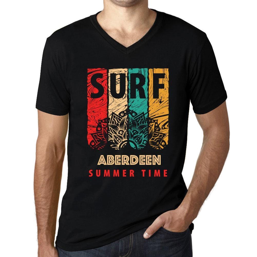 Men&rsquo;s Graphic T-Shirt V Neck Surf Summer Time ABERDEEN Deep Black - Ultrabasic