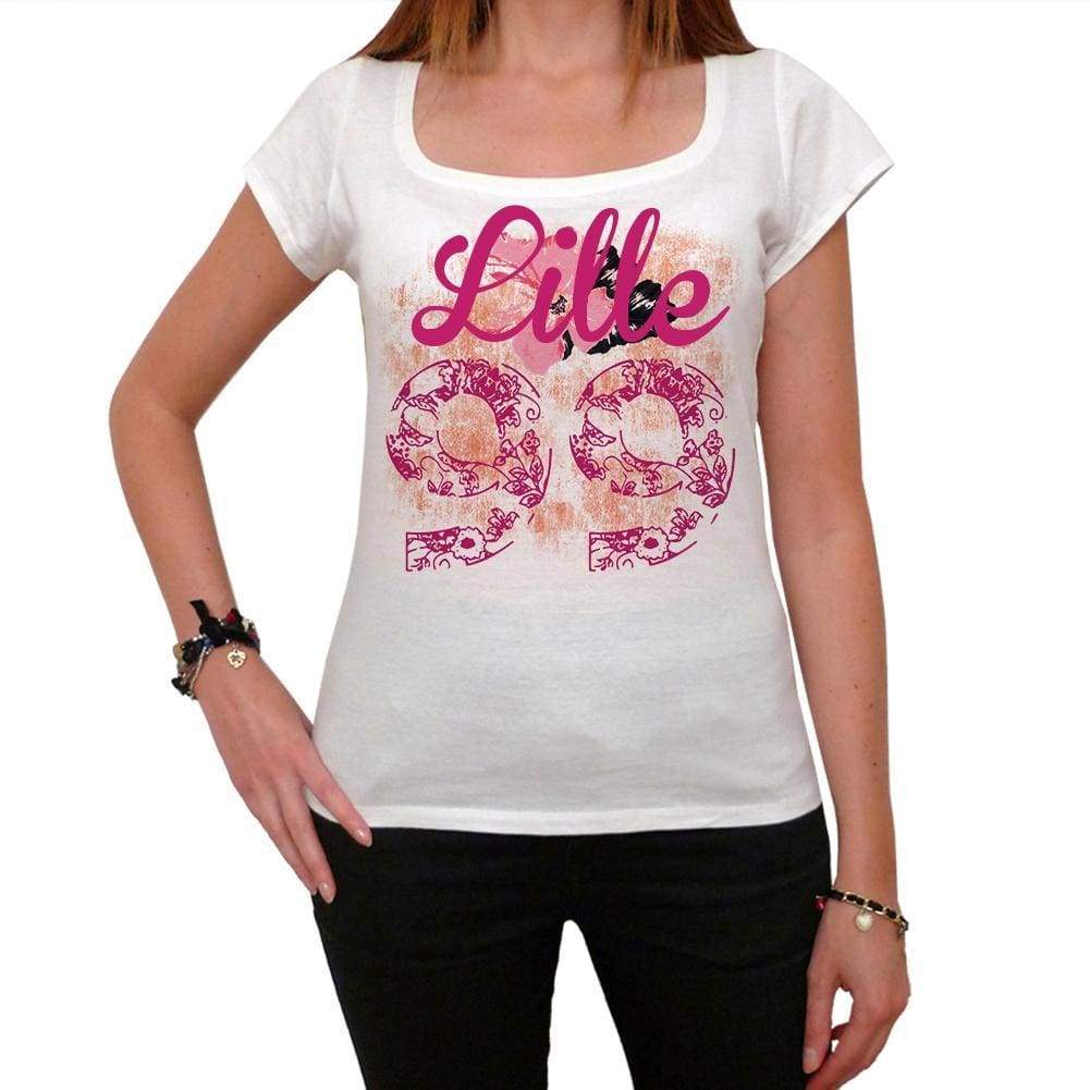 99 Lille City With Number Womens Short Sleeve Round White T-Shirt 00008 - Casual