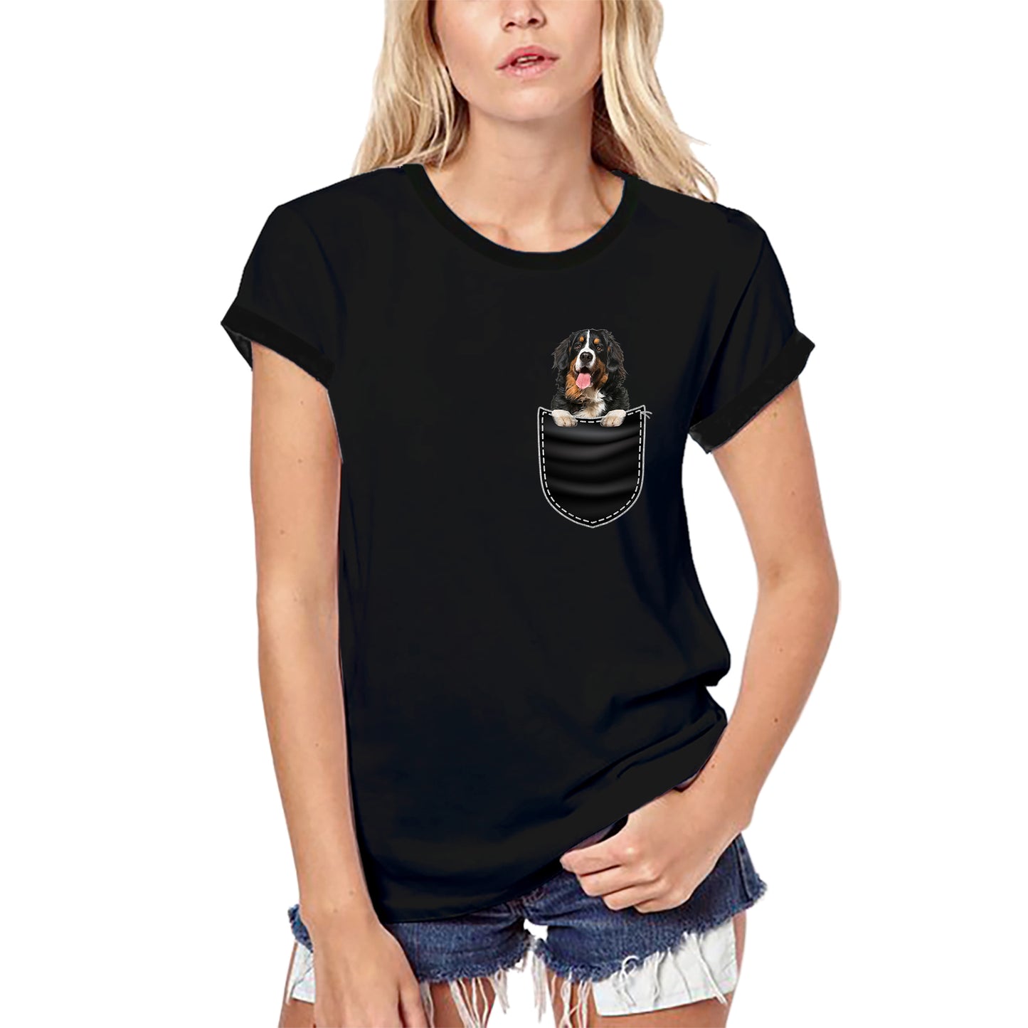 ULTRABASIC Graphic Women's T-Shirt Bernese Mountain Dog - Cute Dog In Your Pocket