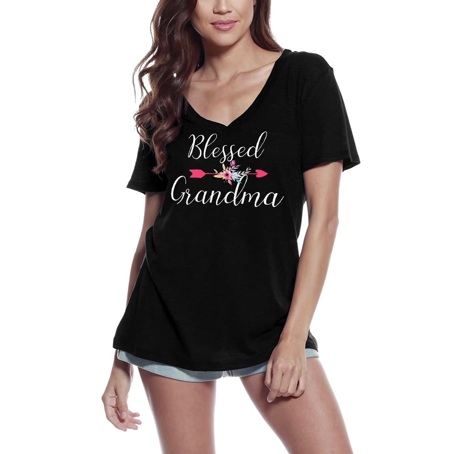 ULTRABASIC Women's V-Neck T-Shirt Blessed Grandma - Granny Nana Tee Shirt