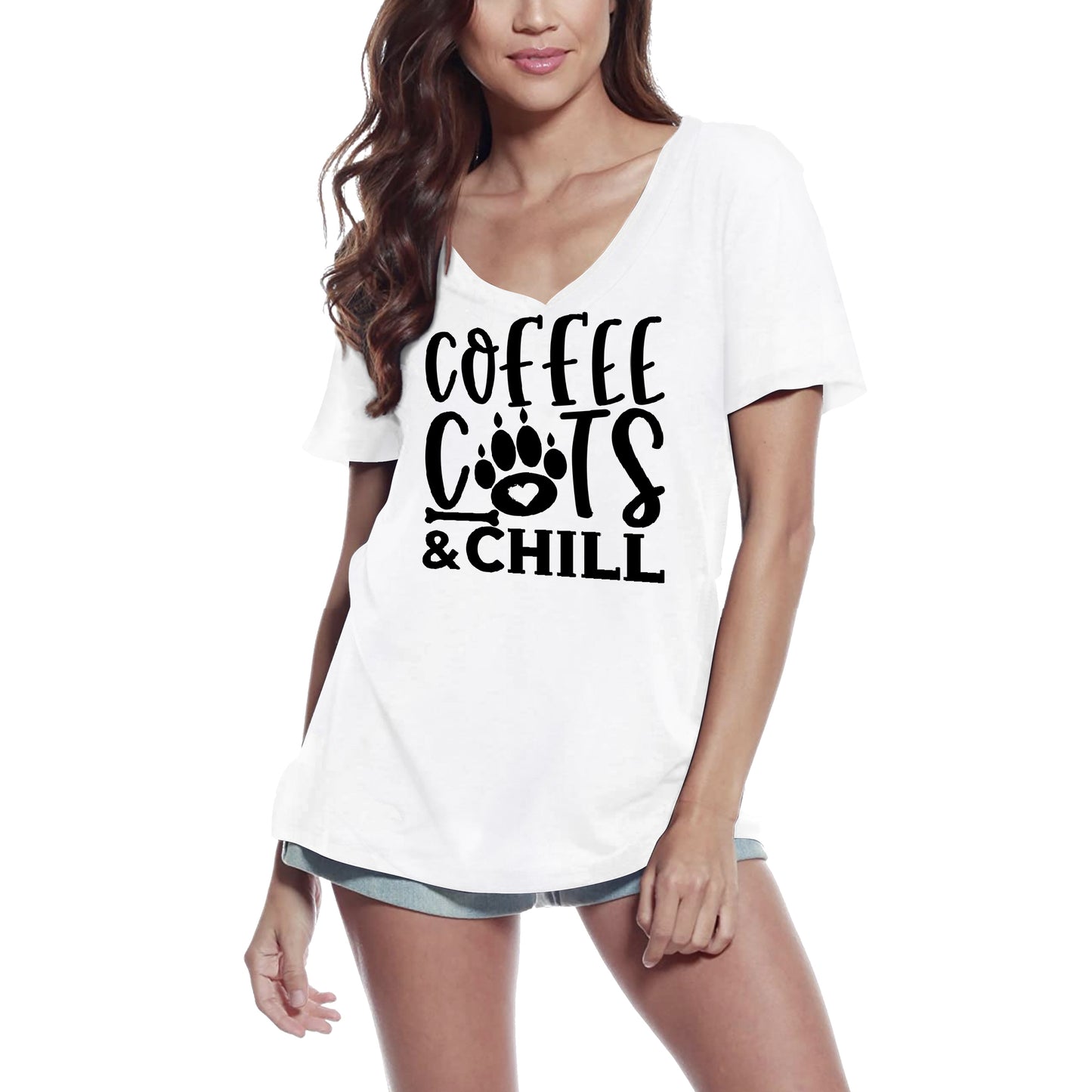 ULTRABASIC Women's T-Shirt Coffee Cats and Chill - Short Sleeve Tee Shirt Tops