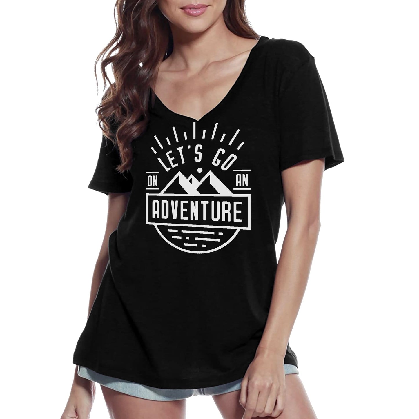 ULTRABASIC Women's V-Neck T-Shirt Let's go on an adventure - Short Sleeve Tee shirt