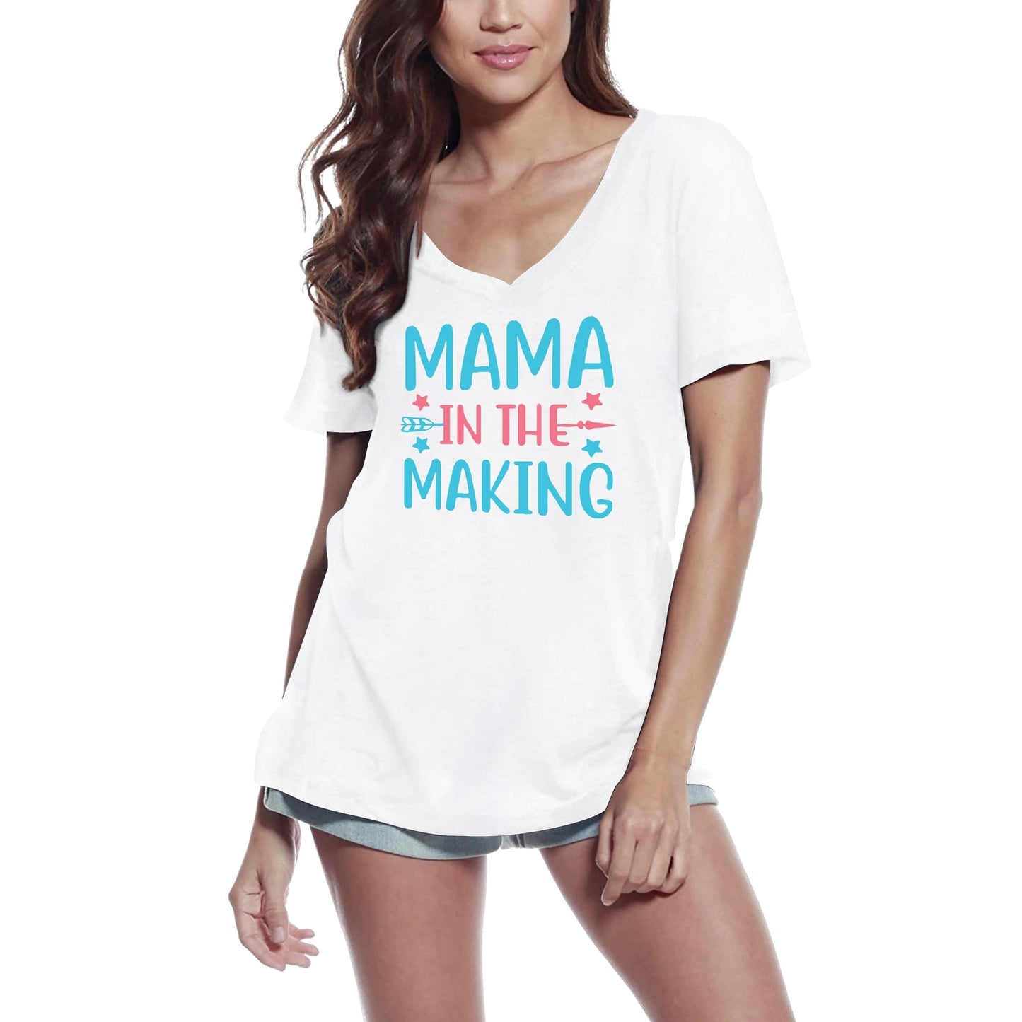 ULTRABASIC Women's V-Neck T-Shirt Mama in the Making - Funny Short Sleeve Tee Shirt Tops