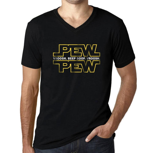 Men’s Graphic V-Neck T-Shirt Pew Pew T-Shirt Yellow Letter Print Tee Deep Black-fashion-t-shirts-Ultrabasic