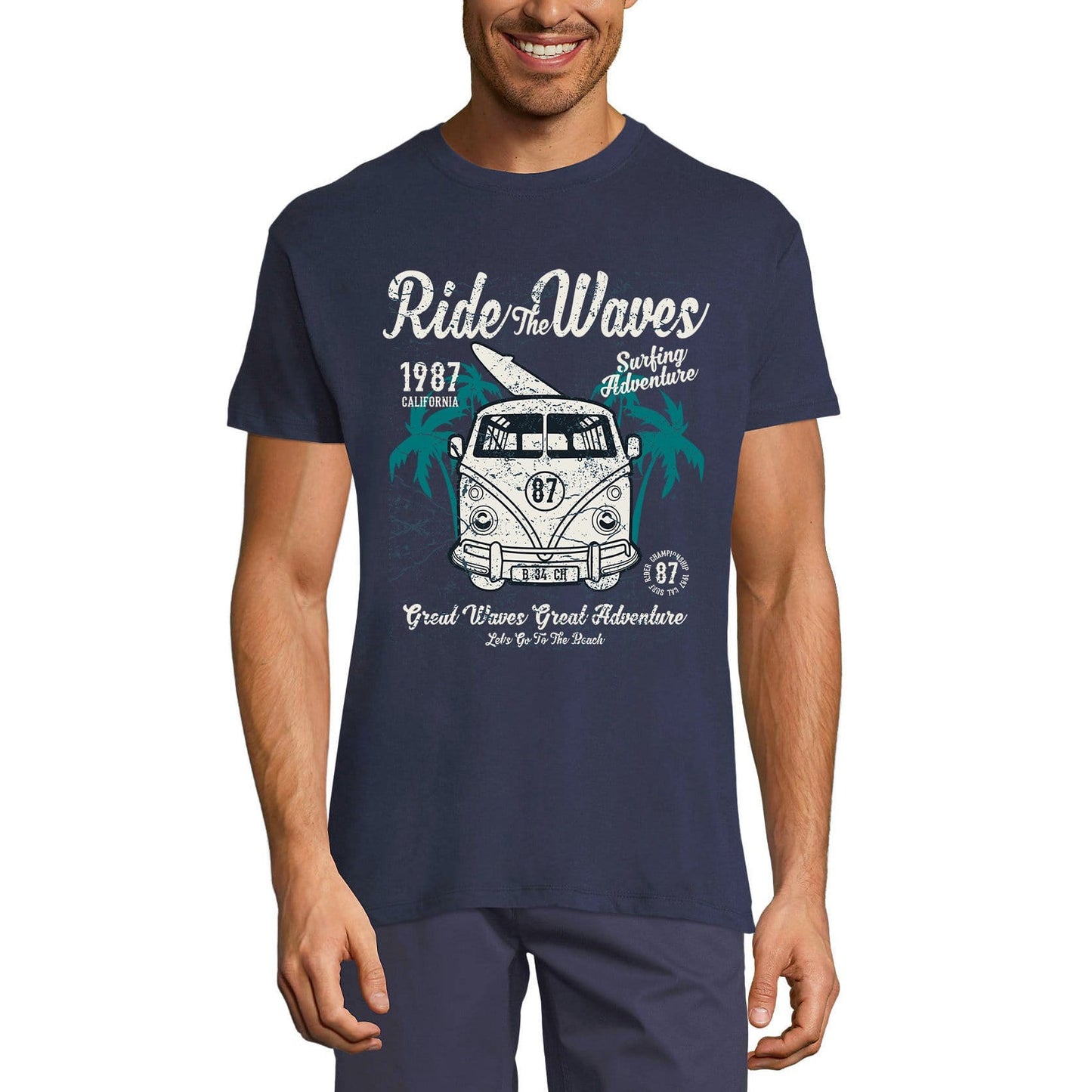 ULTRABASIC Men's Graphic T-Shirt Ride the Waves - Surfing Adventure Beach Tee Shirt