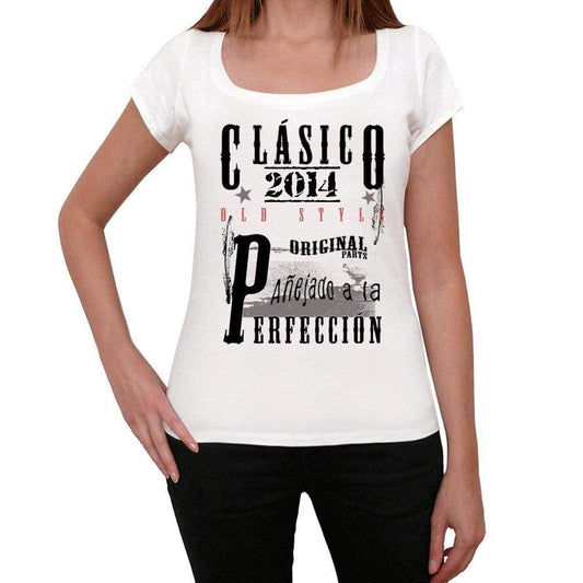 Aged To Perfection, Spanish, 2014, White, Women's Short Sleeve Round Neck T-shirt, gift t-shirt 00360 - Ultrabasic