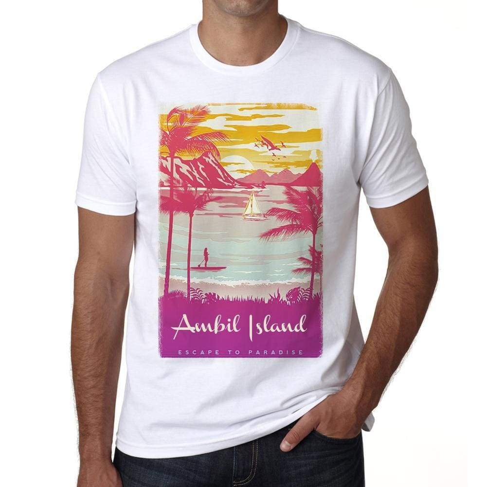 Ambil Island Escape To Paradise White Mens Short Sleeve Round Neck T-Shirt 00281 - White / S - Casual
