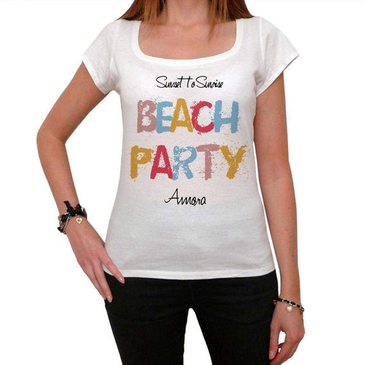 Amora Beach Party White Womens Short Sleeve Round Neck T-Shirt 00276 - White / Xs - Casual