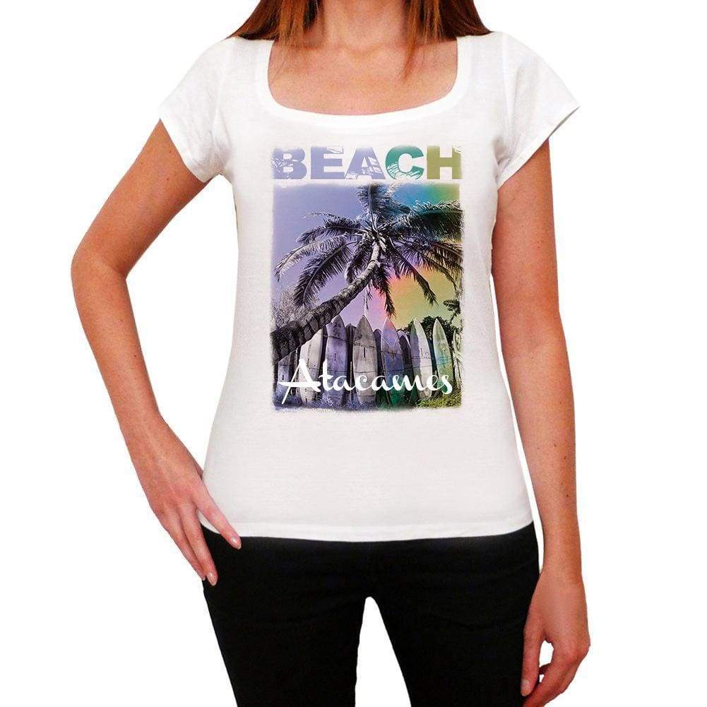 Atacames Beach Name Palm White Womens Short Sleeve Round Neck T-Shirt 00287 - White / Xs - Casual
