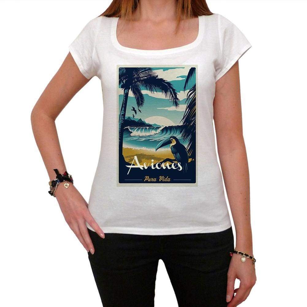 Aviones Pura Vida Beach Name White Womens Short Sleeve Round Neck T-Shirt 00297 - White / Xs - Casual