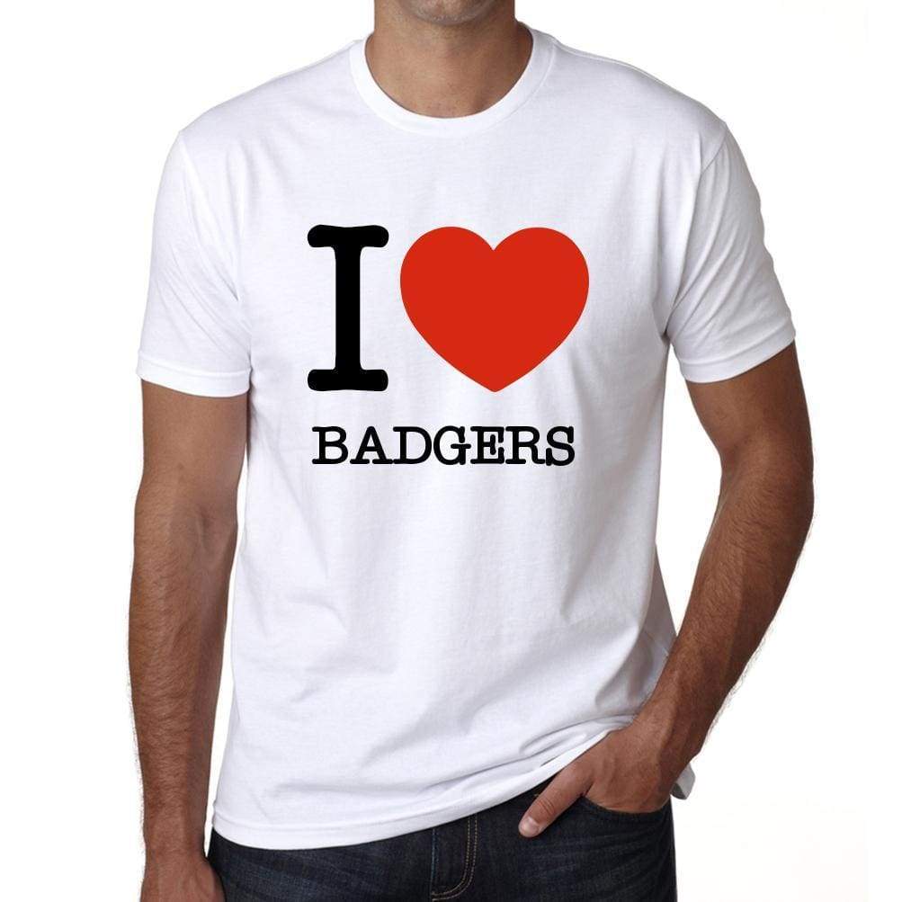 Badgers I Love Animals White Mens Short Sleeve Round Neck T-Shirt 00064 - White / S - Casual