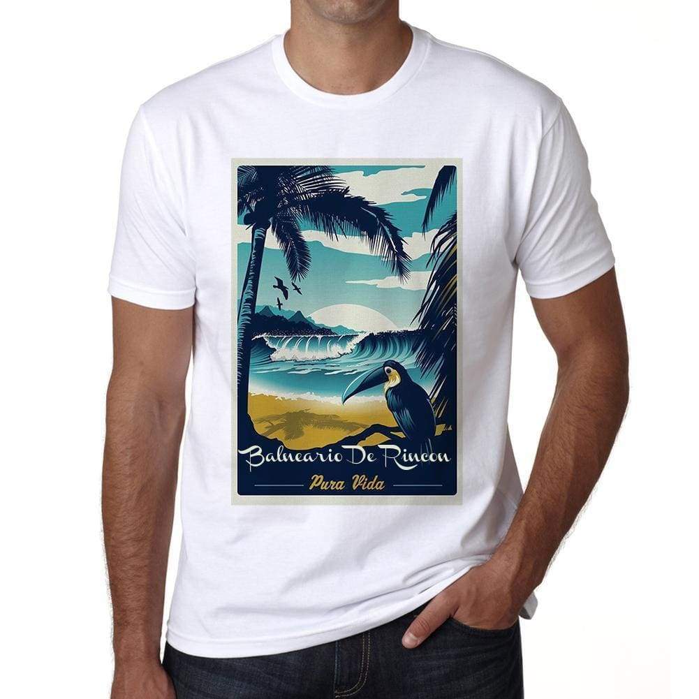 Balneario De Rincon Pura Vida Beach Name White Mens Short Sleeve Round Neck T-Shirt 00292 - White / S - Casual