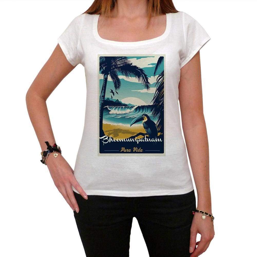 Bheemunipatnam Pura Vida Beach Name White Womens Short Sleeve Round Neck T-Shirt 00297 - White / Xs - Casual
