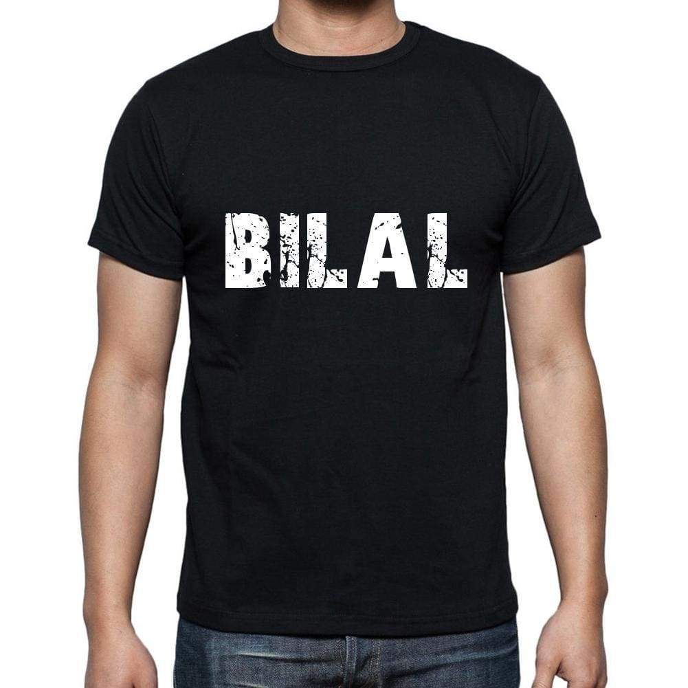 Bilal Mens Short Sleeve Round Neck T-Shirt 5 Letters Black Word 00006 - Casual