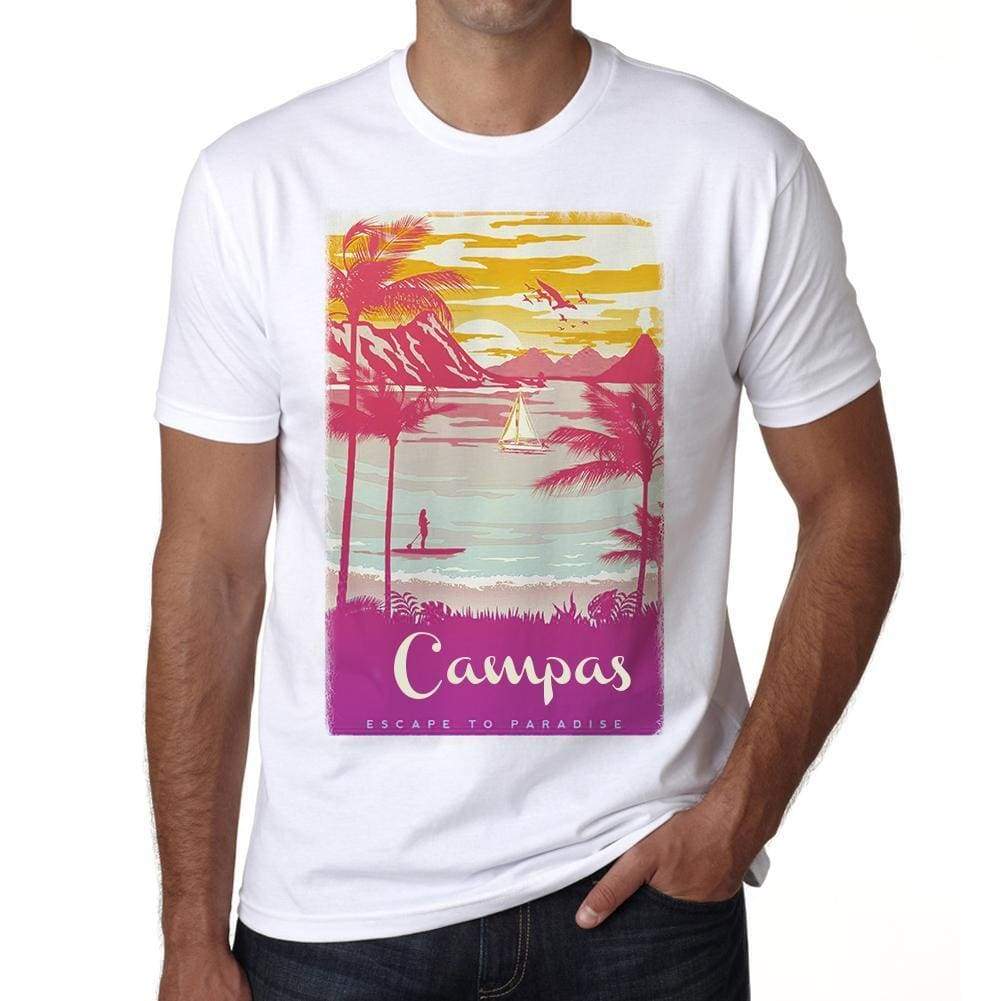 Campas Escape To Paradise White Mens Short Sleeve Round Neck T-Shirt 00281 - White / S - Casual