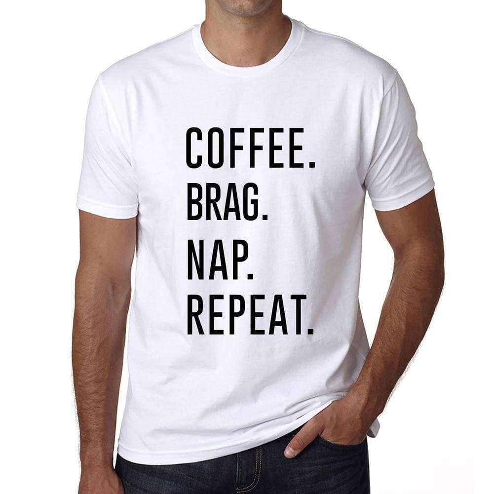 Coffee Brag Nap Repeat Mens Short Sleeve Round Neck T-Shirt 00058 - White / S - Casual