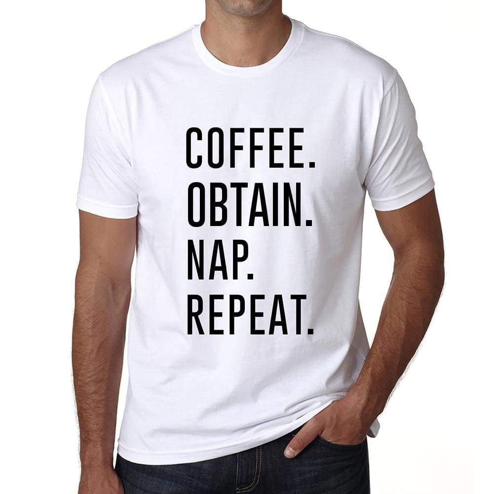 Coffee Obtain Nap Repeat Mens Short Sleeve Round Neck T-Shirt 00058 - White / S - Casual