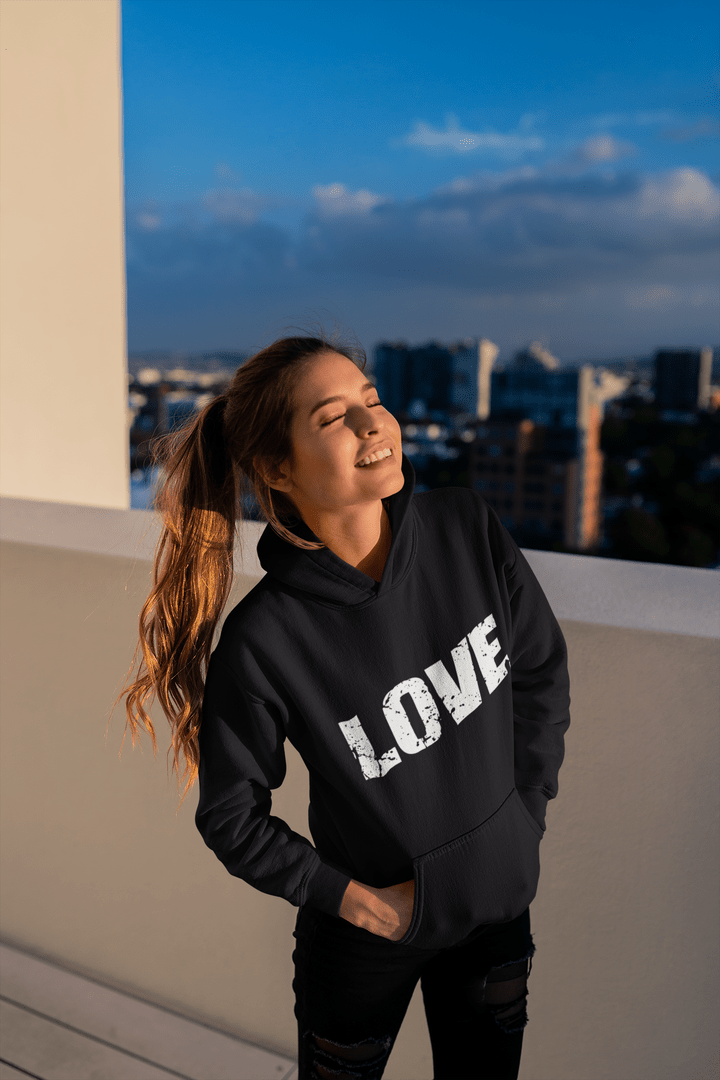 Unisex Printed Graphic Cotton Hoodie Popular Words LOVE French Navy