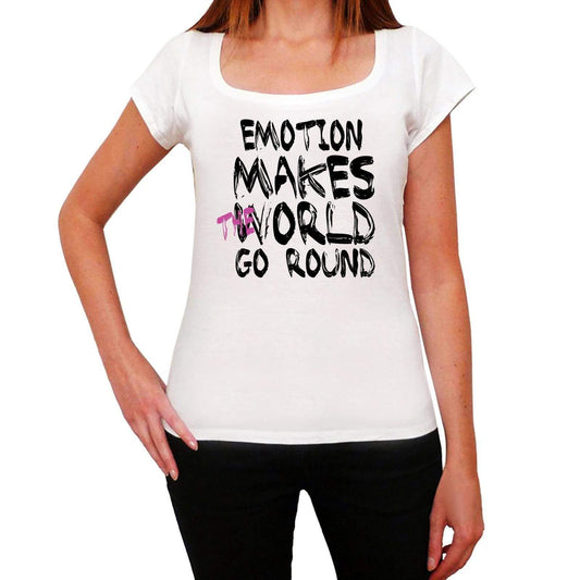 Emotion World Goes Round Womens Short Sleeve Round White T-Shirt 00083 - White / Xs - Casual
