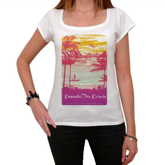 Enseada Dos Corais Escape To Paradise Womens Short Sleeve Round Neck T-Shirt 00280 - White / Xs - Casual