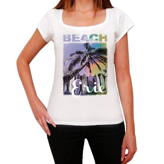 Erie Beach Name Palm White Womens Short Sleeve Round Neck T-Shirt 00287 - White / Xs - Casual
