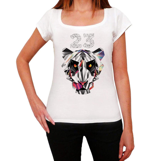 Geometric Tiger Number 23 White Womens Short Sleeve Round Neck T-Shirt 00283 - White / Xs - Casual