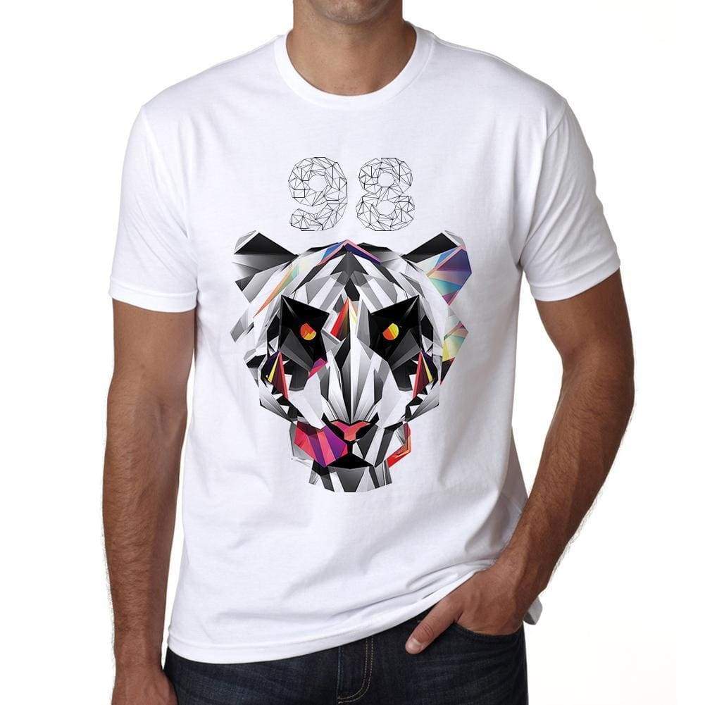 Geometric Tiger Number 98 White Mens Short Sleeve Round Neck T-Shirt 00282 - White / S - Casual
