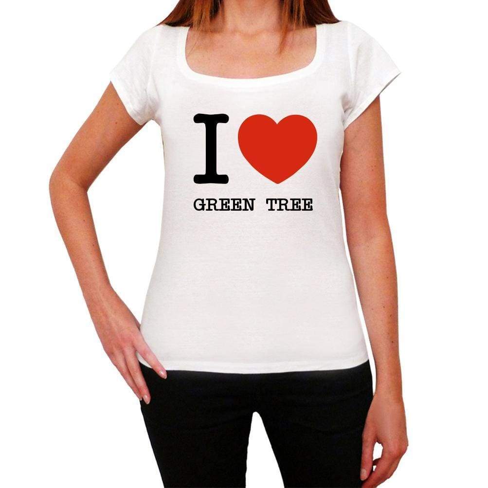 Green Tree I Love Citys White Womens Short Sleeve Round Neck T-Shirt 00012 - White / Xs - Casual