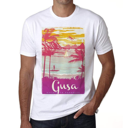 Gusa Escape To Paradise White Mens Short Sleeve Round Neck T-Shirt 00281 - White / S - Casual