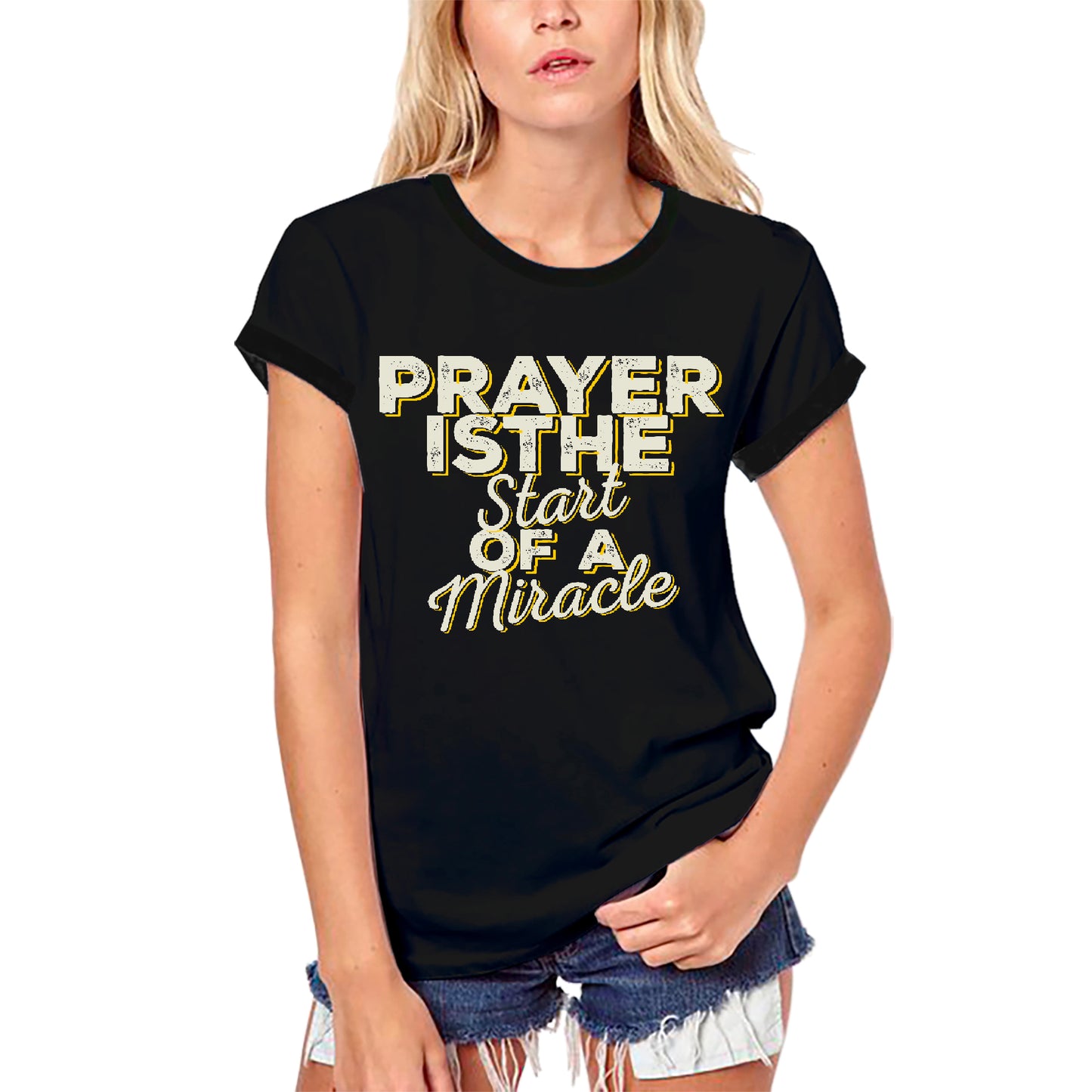 ULTRABASIC Women's Organic T-Shirt Prayer is the Start of the Miracle Shirt