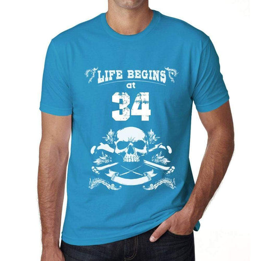 Life Begins At 34 Mens T-Shirt Blue Birthday Gift 00451 - Blue / Xs - Casual